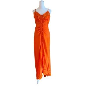 Fashion Nova Orange Ruched Lace Maxi Top/ Dress – Size M